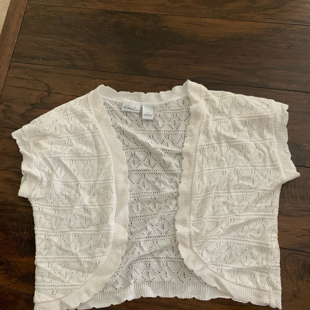 Kim Rogers White Open-Front Knit Blouse